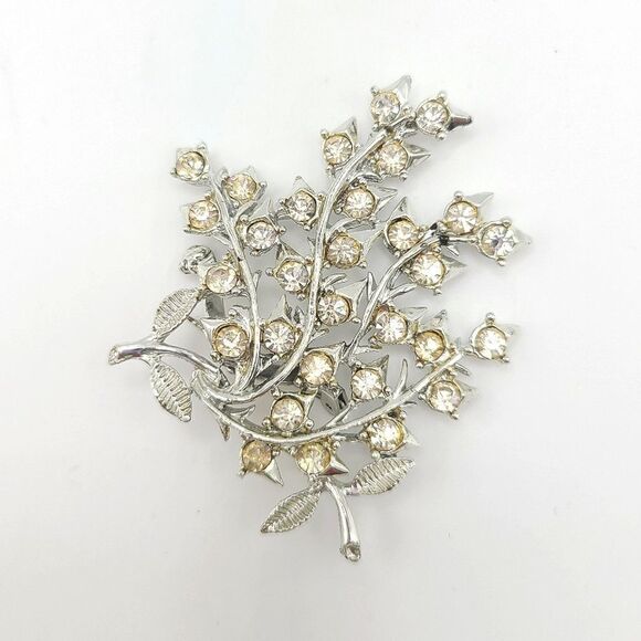 Vintage Coro Brooch Pin,  silvertone rhinestones - Picture 1 of 6